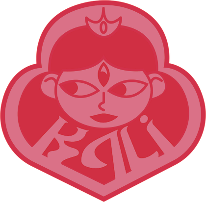 Logo da Kali: ilustração de uma menina com coroa e terceiro olho, com a palavra Kali